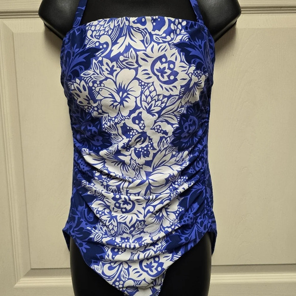 Ralph Lauren Blue Floral Underwire Tummy Control Bandeau Removeable One Piece 14 - Picture 13 of 16